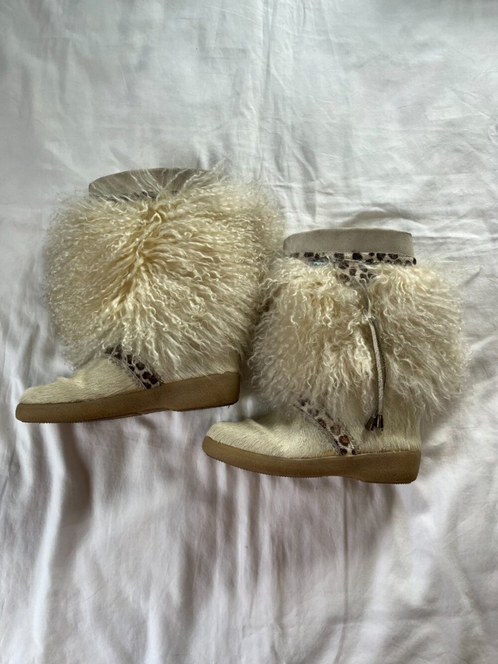 Pajar Italian Leather Suede White Fur Cheetah Print Boots - Picture 2 of 11